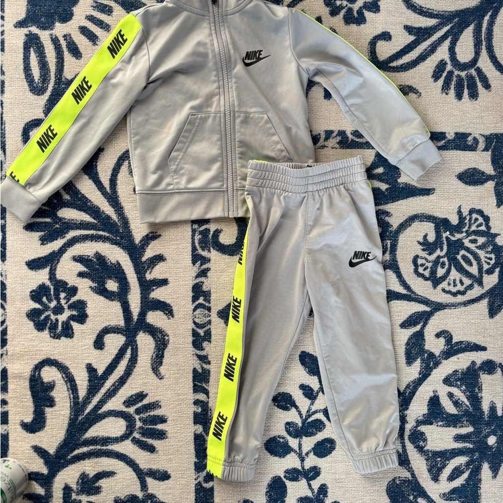 Nike Kids Gray and Neon Yellow Track Suit